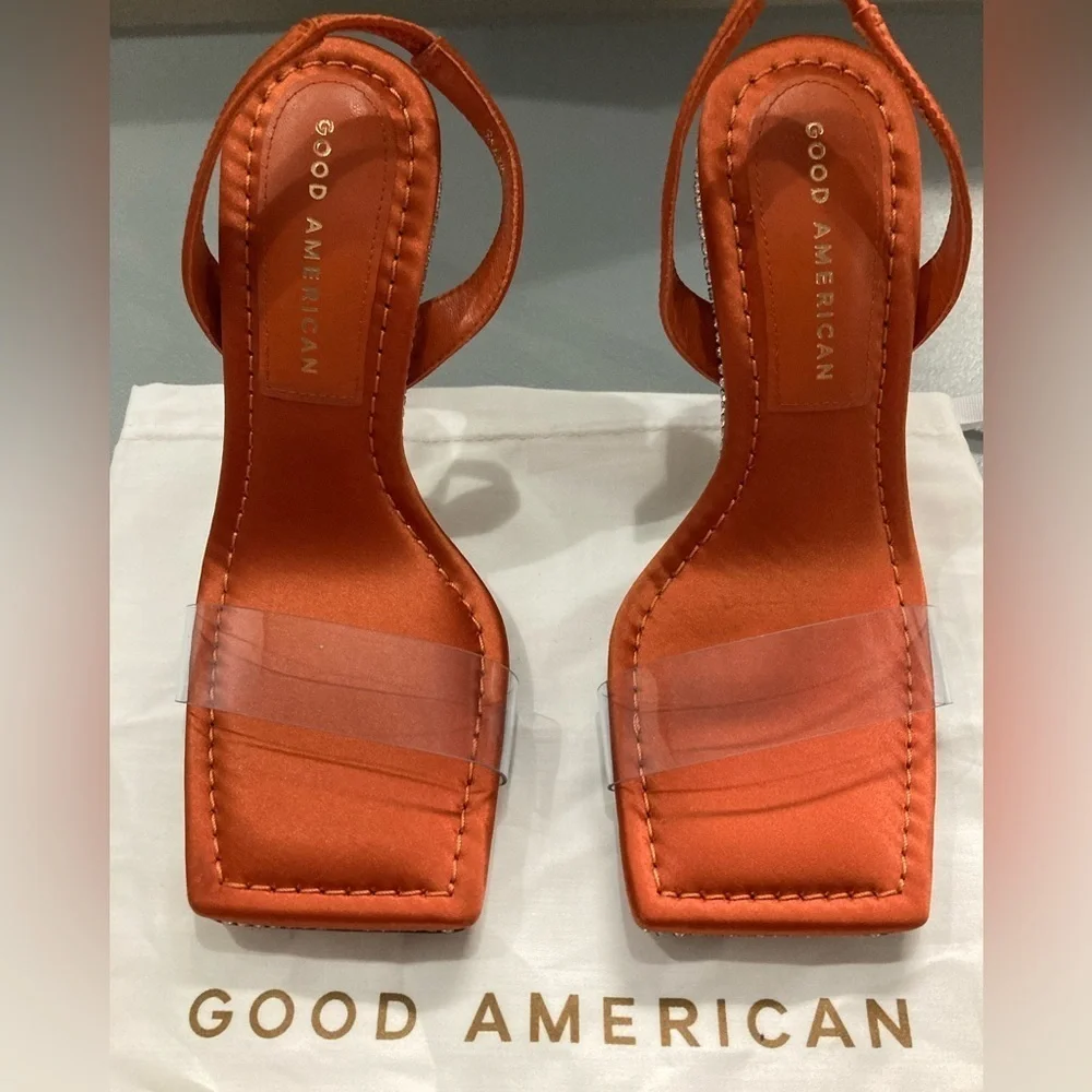 Good American Crystal Crush Orange Sandals Size 4‎
